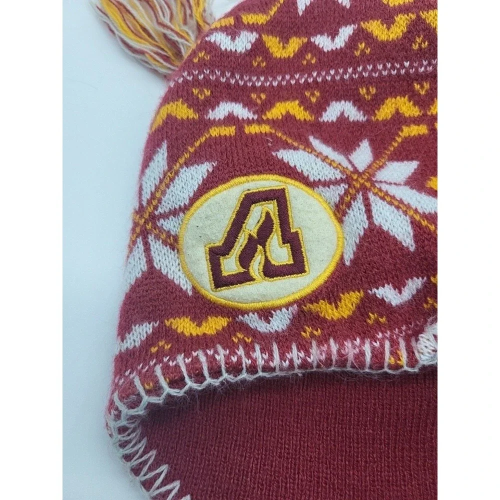 Atlanta Flames Chullo/Peruvian Snow Hat, Burgundy & Goldenrod